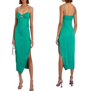 Saylor Ashlee Cut-Out High Slit Satin Midi Dress Glam Femme Green Womens Size XL